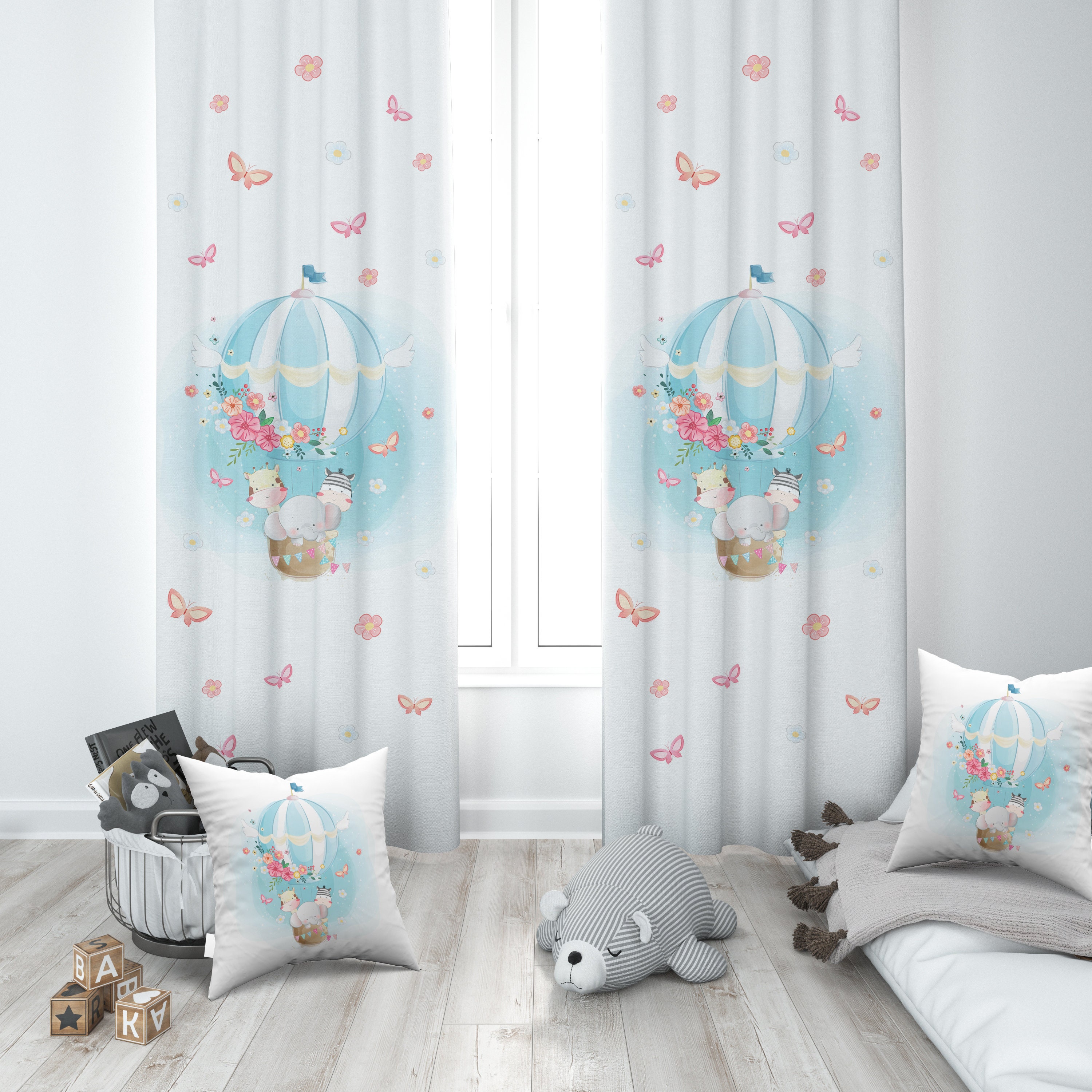 Hot Air Balloon Curtains Elephant Giraffe Zebra Window Etsy