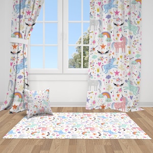 Colorful Unicorns Nursery Curtains, Nursery Room Curtains, Window Curtains, Baby Room Curtains, Kids Curtains, Baby Girl Curtains