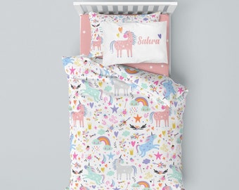 Buntes Einhorn, Baby Bettwäsche, Baby Bettwäsche Set, Bogen Set, Kinder Bettwäsche, Bettwäsche Set, Tier Druck Bettwäsche, Kinderzimmer Bettwäsche Sets