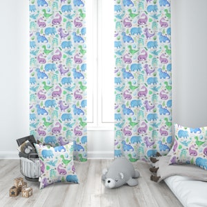 Watercolor Dinosaurs, Nursery Curtains, Nursery Room Curtains, Window Curtains, Baby Room Curtains, Kids Curtains, Printed Curtains
