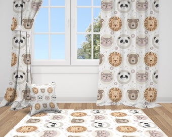 Lion Curtains, Nursery Curtain, Window Curtains, Baby Room Curtains, Baby Boy Curtains, Baby Girl Curtains, Custom Curtains