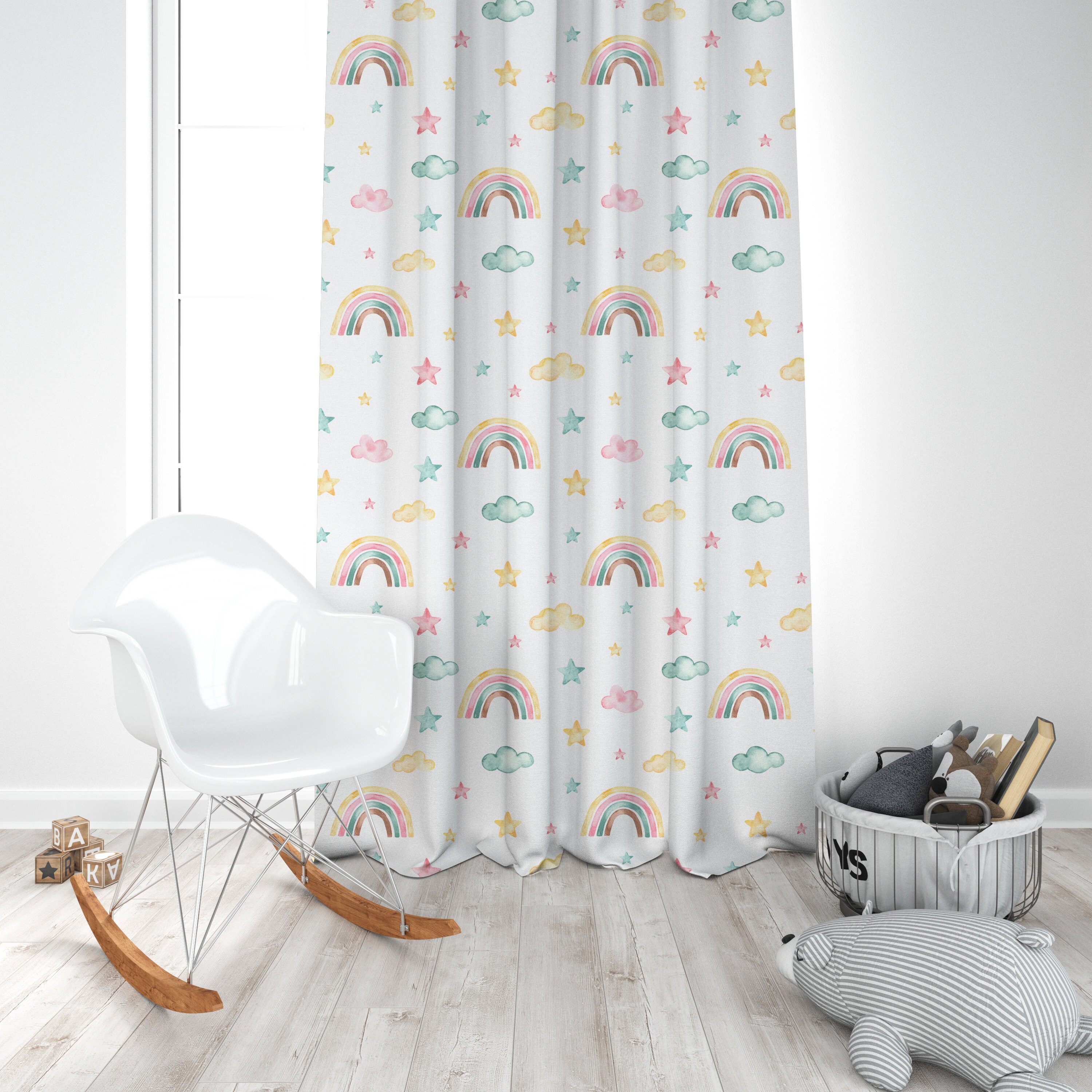 Watercolor Rainbow, Nursery Curtains, Nursery Room Curtains, Window