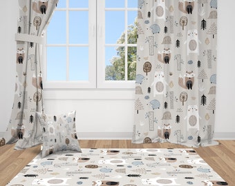 Kids Forest Animal Curtains - 2 Panels, 42x45 Inch, Cartoon Bear Deer Fox, Nursery Bedroom Blackout Curtains - View #7