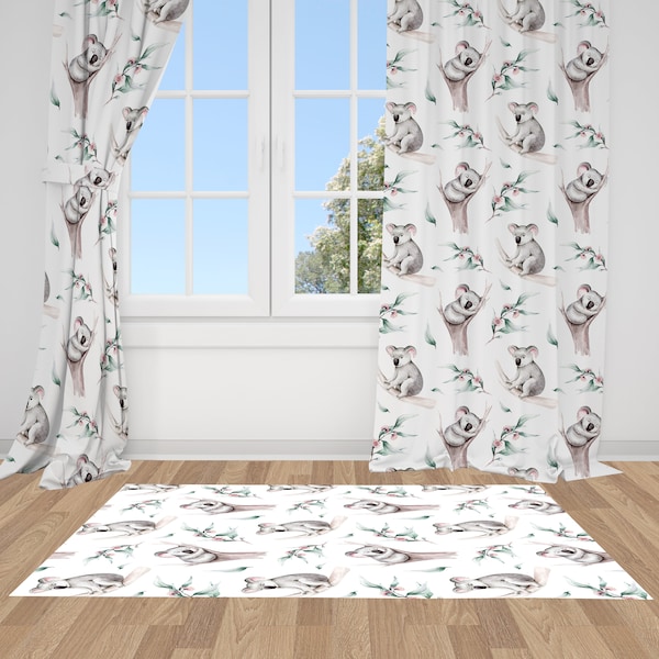 Scandinavian Style Koala, Soft Nursery Curtains, Nursery Room Curtains, Window Curtains, Baby Room Curtains, Baby Girl Curtains, Colorful