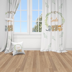 Watercolor Safari with Names, Nursery Curtains, Nursery Room Curtains, Window Curtains, Baby Room Curtains, Kids Room Curtains