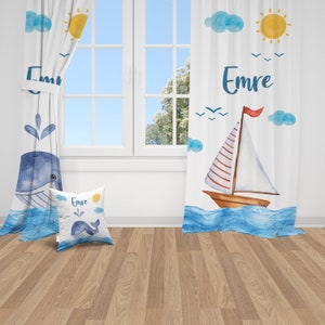 Watercolor Sea and Whale, Nursery Curtains, Nursery Room Curtains, Window Curtains, Baby Room Curtains, Nursery Curtains, Curtains