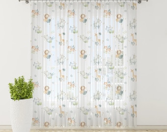 Safari Nursery Curtains, Sheer Curtains, Linen Curtains, Nursery Sheer Curtains, Extra Wide Curtains, Bedroom Curtains, Drapes