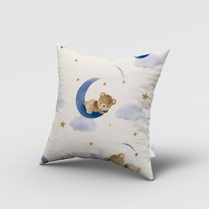 Teddy Bear Pillow Cover, Nursery Room Pillow Cover, Cushion Cover, Custom Pillow Case, Baby Room Pillow Cover, Kids Room Pillow Cover, Bear