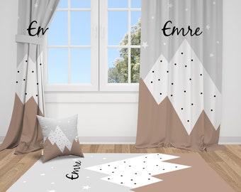 Montagnes Grises à Pois, Enfant Rideau, Pour Chambre Bebe Fille, Rideaux de Fenêtre, Chambre Enfant, Rideau Personnalisé,Rideaux Occultants