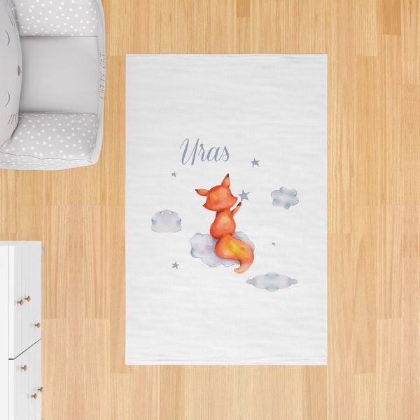 Aquarell Fuchs, Teppich Tier, Klein Teppich, Kinder Teppich, Kinder Junge, Kinderzimmer Teppiche Mädchen, Personalisiert, Tier Teppiche