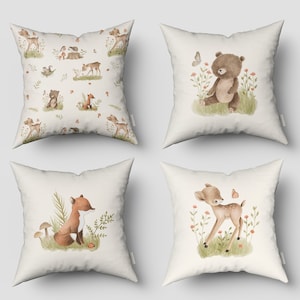 Woodland, Set of 4, Nursery Room Pillow Covers, Cushion Covers, Custom Pillow Cases, Baby Room Pillow Covers, Kids Room Pillow Covers