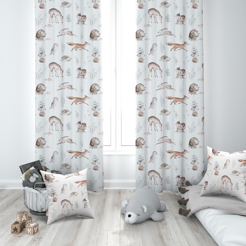 Cute Woodland Animals Baby Boy Room Curtains Nursery Curtains Etsy