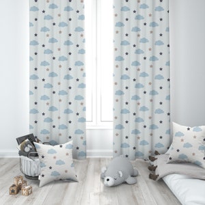 Clouds and Stars, Elegant Nursery Curtains, Nursery Room Curtains, Curtains for Baby Boy, Blackout Curtains, Blackout Nursery Curtains, Star