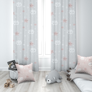 Nuages et Etoiles, Enfant Rideau, Rideau Pour Chambre Bebe Fille, Rideaux de Fenêtre, Chambre Enfant, Rideau Personnalisé,Rideaux Occultants