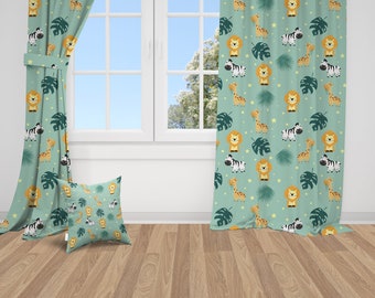 Safari, Lion, Nursery Curtains, Safari Animals, Window Curtains, Baby Room Curtains, Baby Girl Curtains, Baby Boy Curtains, Nursery Room