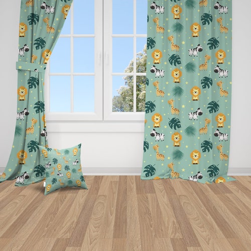 Safari Animals Scandinavian Style Nursery Curtains Window Etsy