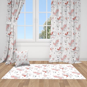 Pink Dinosaurs Nursery Curtains, Nursery Room Curtains, Window Curtains, Baby Room Curtains, Baby Girl Curtains, Kids Curtains