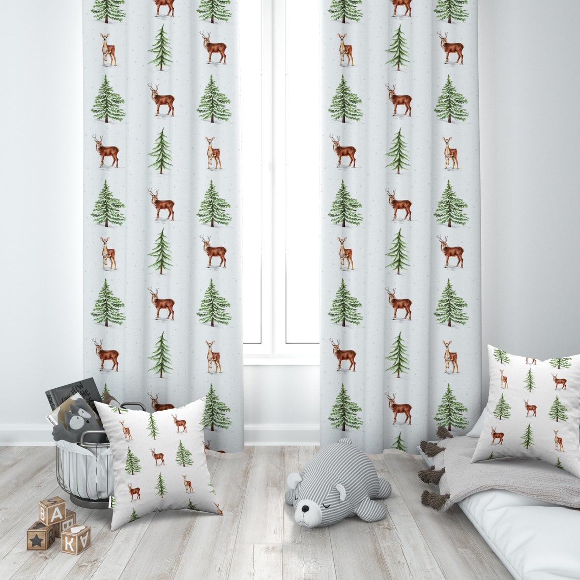 Woodland Forest Deer Nursery Curtains Nursery Room Etsy