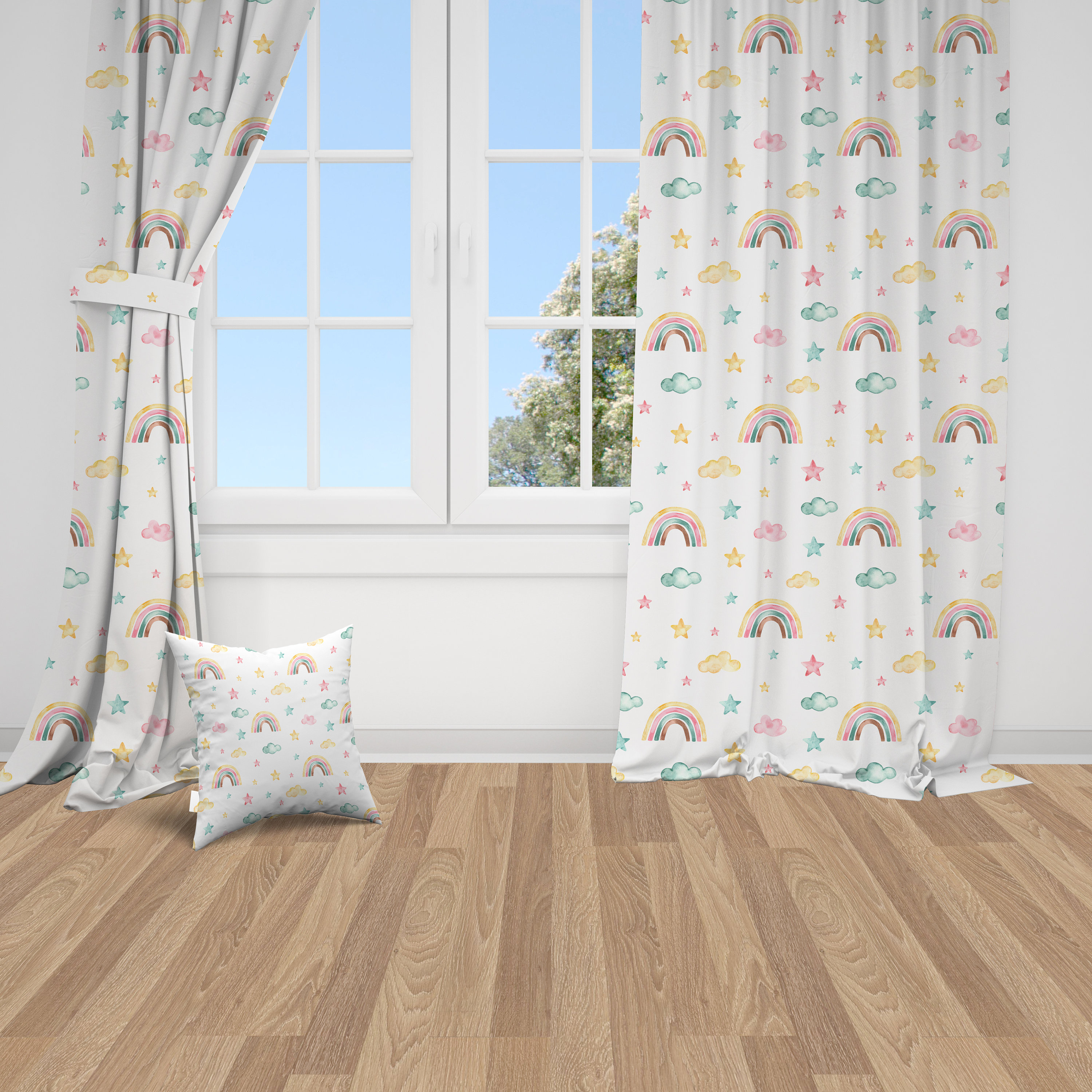 Watercolor Rainbow, Nursery Curtains, Nursery Room Curtains, Window