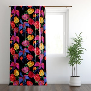 Floral Curtains, Birds, Modern Curtains for Living Room, Craft Curtains, Drapes for Living Room, Hobby Room Curtains, Decorative Curtains