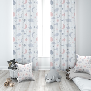 Soft Stars, Clouds, Elegant Nursery Curtains, Nursery Room Curtains, Window Curtains, Baby Room Curtains, Baby Girl, Baby Boy, Kids Room