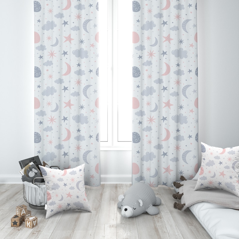 Soft Stars Clouds Elegant Nursery Curtains Nursery Room Etsy