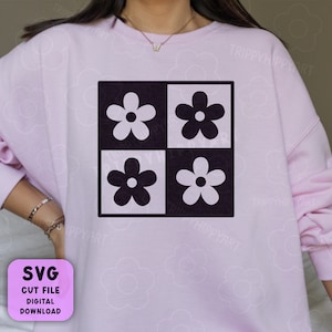 Checkered Flower SVG + PNG file •  Retro Tile Pattern