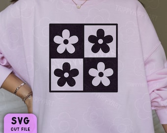 Fichier SVG + PNG fleur à damier • Modèle de tuile rétro