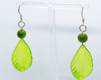 Whimsical Leaf Earrings • Nature, Cottagecore, Green, silver drop earrings, jewelry for her, gift for girlfriend, gift for partner, unisex