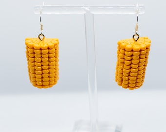 Funky Novelty Corn Cob Earrings • silver drop earrings, jewelry for her, gift for girlfriend, gift for partner,