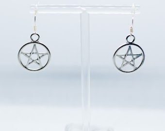 Pentagram Pentacle Earrings • Witchy gift Pagan, silver drop earrings, jewelry for her, gift for girlfriend, gift for partner