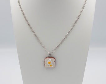Cute Kawaii Egg On Toast Necklace • gift for girlfriend, jewelry for her, pendant necklace, silver chain