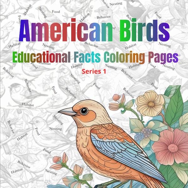 North American Birds Educational Series 1 - Bird Coloring Pages , 8.5" x 11" Printable PDF, Adults & Kids, 10 Coloring pages