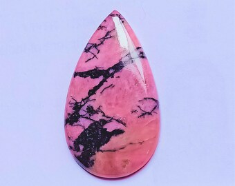 Genuine Rhodonite Gemstone Wt- 44 cts Rhodonite Cabochon Smmoth Cab Loose Gemstone. Rhodonite Pear Cabochon Size 34x20x6 mm