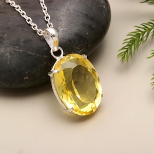 Handmade Lemon Quartz Pendant: Oval Gem, 925 Sterling Silver