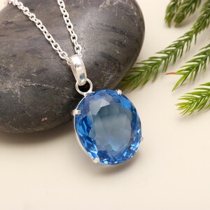 Handmade Blue Topaz Pendant: Oval Sterling Silver Jewelry Gift