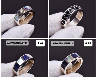 Beautiful Inlay Jewelry bands Jewelry Silver Ring Tiger, Abalone Shell, Lapis Lazuli, Onyx, Turquoise, Statement Ring  Women  Silver Jewelry