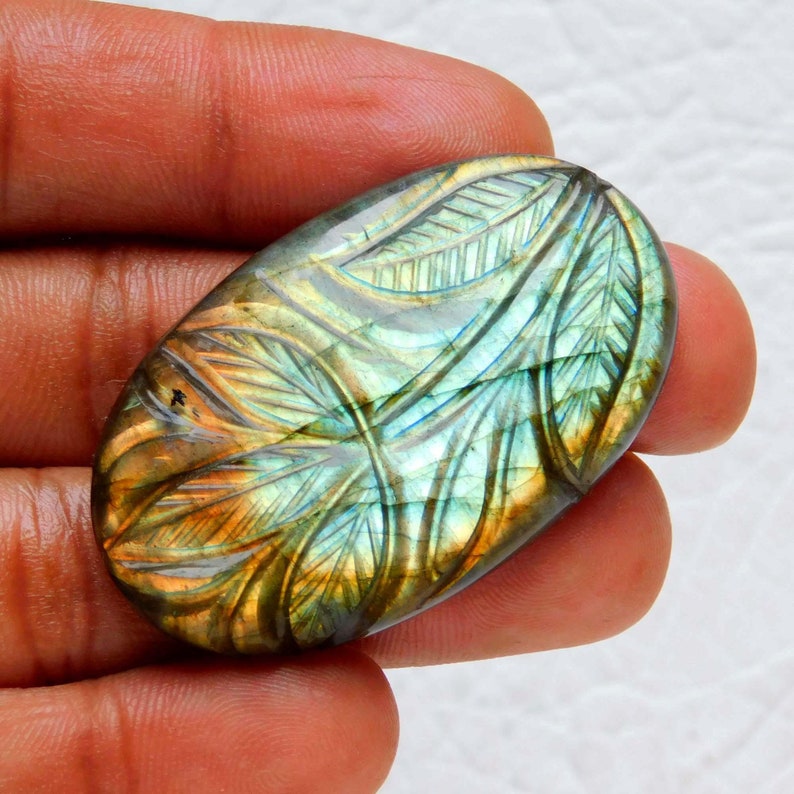 Stunning Natural Blue Fire Labradorite Carving oval Shape Hand Carved Labradorite Gemstone Carving Gemstone Collectible