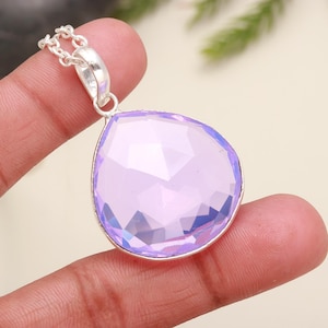 Handgemaakte harthanger rozenkwarts: 925 sterlingzilveren sieraden