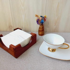 Square Napkin Holder made of  Wood natural mahogany , Handmade napkin holder, wooden decor