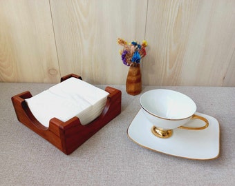 Handmade Mahogany Wood Napkin Holder: Natural Wooden Decor