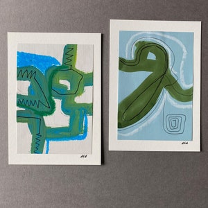 2 Grußkarten für jede Gelegenheit, Minikunst, Unikate, handgemalt | 2 cartes de voeux, mini art, objets uniques, auto-peints