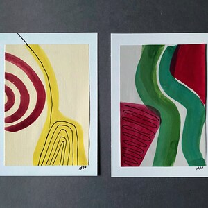 2 Grußkarten, Minikunst, Unikate, handgemalt | 2 cartes de voeux, mini art, objets uniques, auto-peints