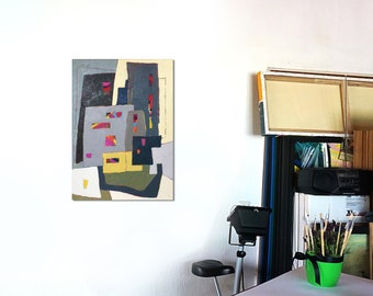 Kleine Stadt, Malerei, Öl auf Leinwand, moderne Kunst, abstrakt, Unikat, B 60 cm x H 80 cm x T 2 cm