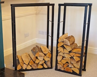Speedwellstar Firewood Log Rack Store 100 x 40 cm and 100 x 60 cm Storage Large Small Metal Stand Tall Steel Black Inside & Outside
