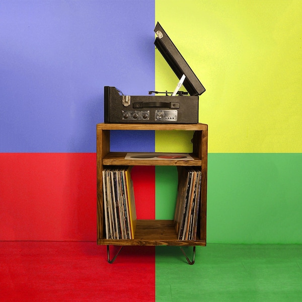 Westerton Rustic Record Unit Midi - Record storage - Record Player Stand Entertainment Unit with Hairpin Legs