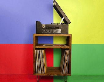Westerton Rustic Record Unit Midi - Record storage - Record Player Stand Entertainment Unit with Hairpin Legs