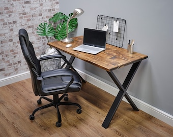 Westerton Office/Home wooden desk, choice of Box section X frame legs - Rustic reclaimed wood desk with a modern look, Industrial desk