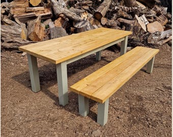 Farmhouse Chunky Solid Wood Outdoor Dining Table With Benches | FREE DELIVERY