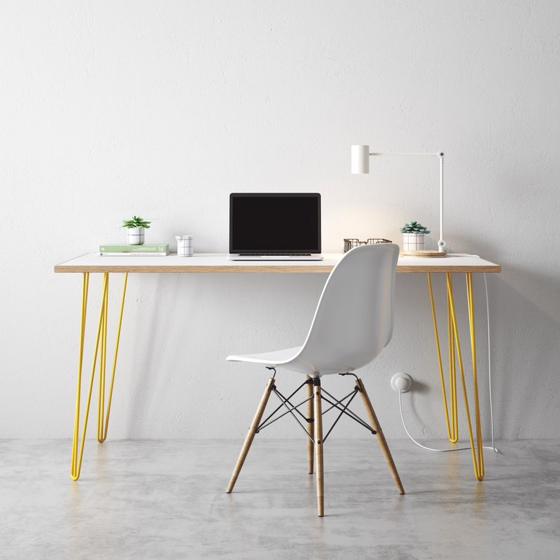 Minimalist Scandinavian Birch Plywood Desk With Hairpin Legs Etsy UK